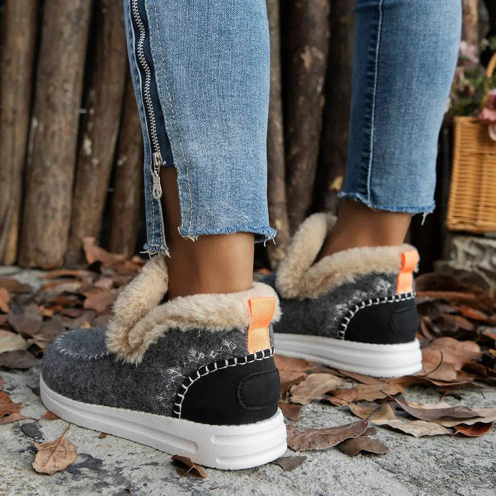 Plus Size Fleece-lined Thicker Raw Edge Warm Flat Bottom Plush Winter boot Shoes for women - EX-STOCK Canada