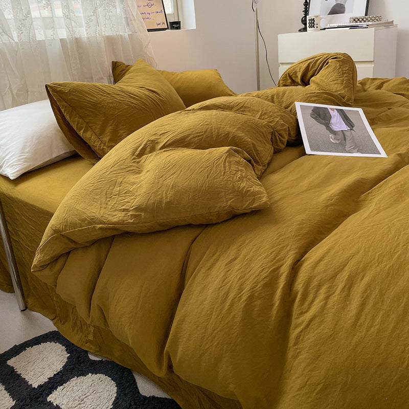 Ensemble de lit quatre pièces Couleur unie Coton lavé au ponçage Housse de couetteEX-STOCK Canada