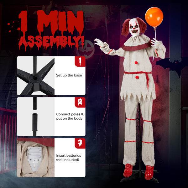 5.7ft Eye Red Light Vibration Clown Sound Voice Control, Standing Balloon Clown, Battery Model - Battery Not Included, Halloween Standing Decoration - EX-STOCK Canada