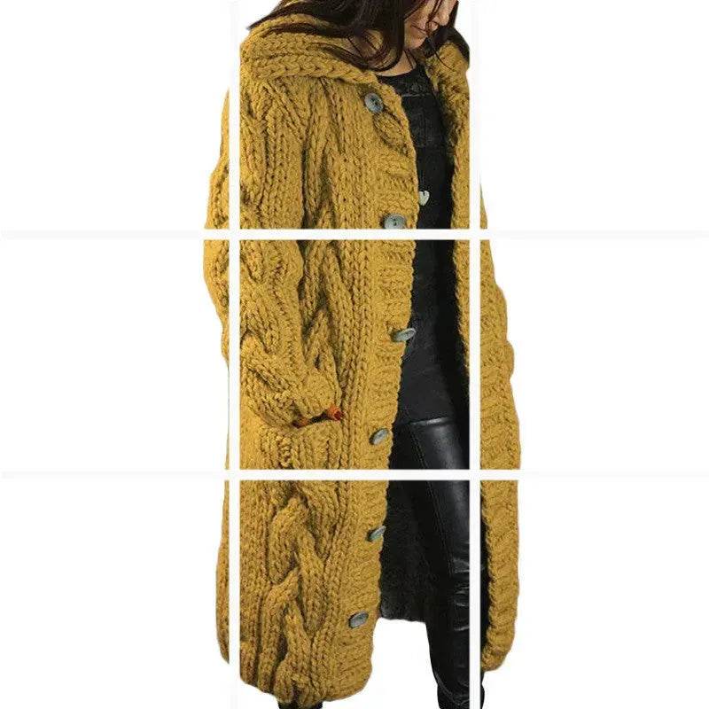 Chunky Long Knitted Hoodie winter Long Cardigan sweater Jacket women - EX-STOCK Canada