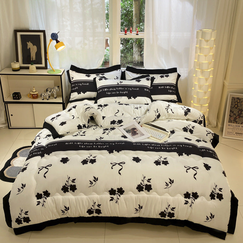 Couette en coton lavé brossé épais Hepburn noir avec dentelle, chaudeEX-STOCK Canada