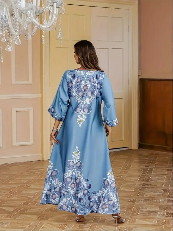 Robe Abaya à Manches Longues avec Imprimé Floral Élégant - EX-STOCK Canada