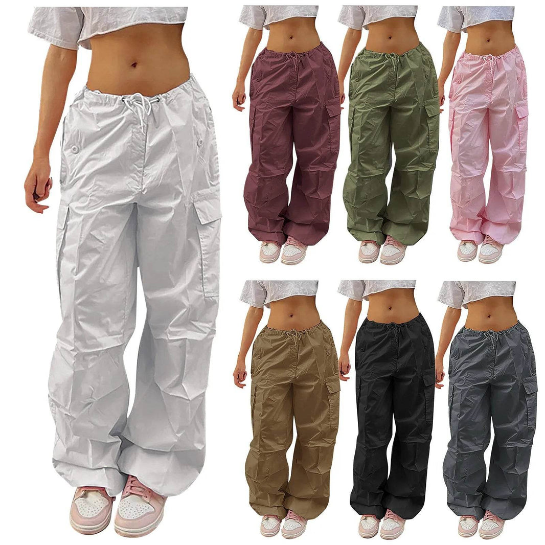 Casual Cargo Pants For Women Solid Color Drawstring Pocket Design Fashion Street Trousers Girls - EX-STOCK Canada