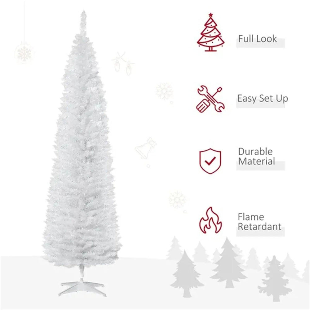 7' Pencil Christmas Tree, Slim Artificial Xmas Tree With Realistic Branches, Sturdy Metal Stand, White EX-STOCK Canada