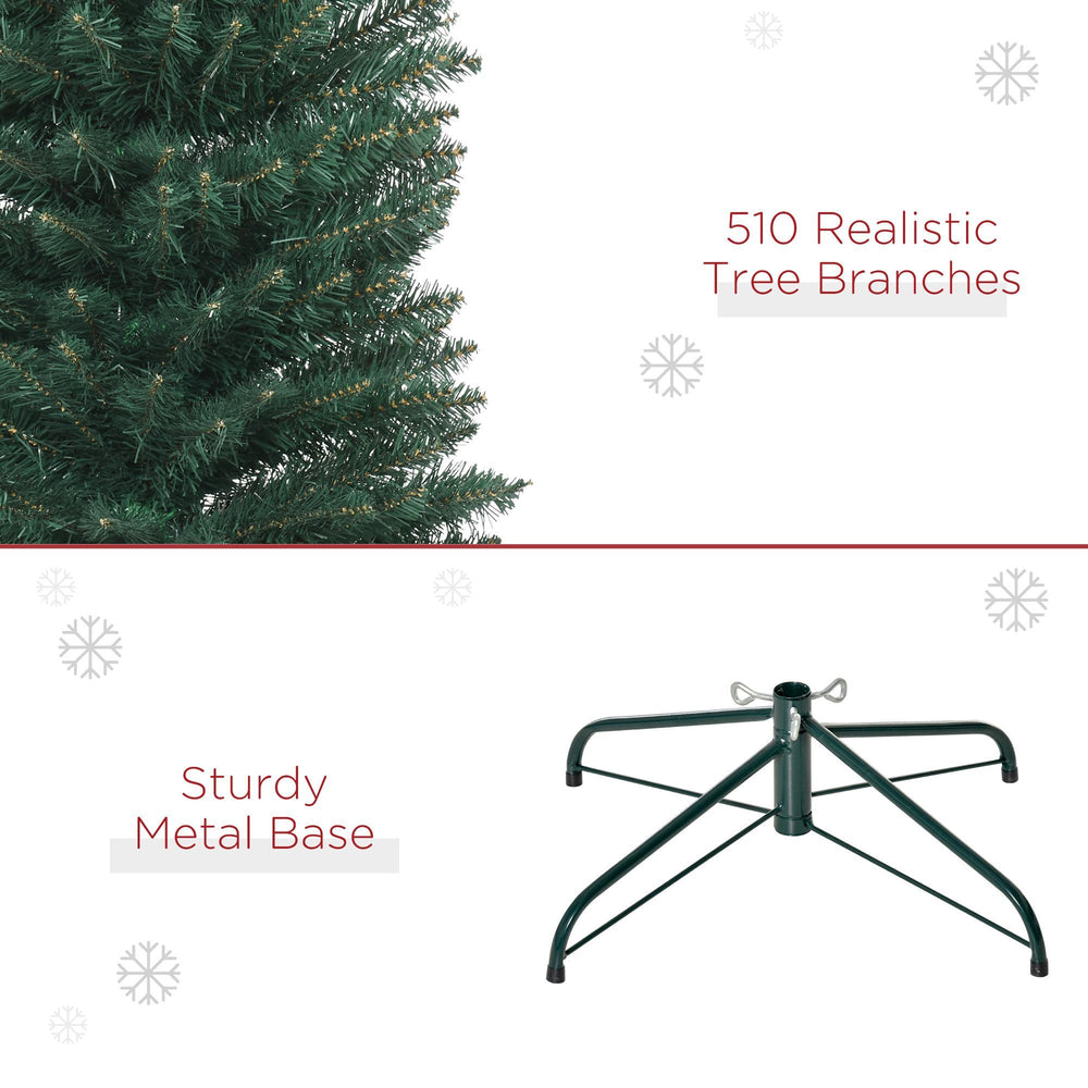 Sapin de Noël artificiel de 7 FT Sapin Crayon de Noël Maison Vacances Décoration Intérieure avec Pied Noir Pliable pour Fête, VertEX-STOCK Canada