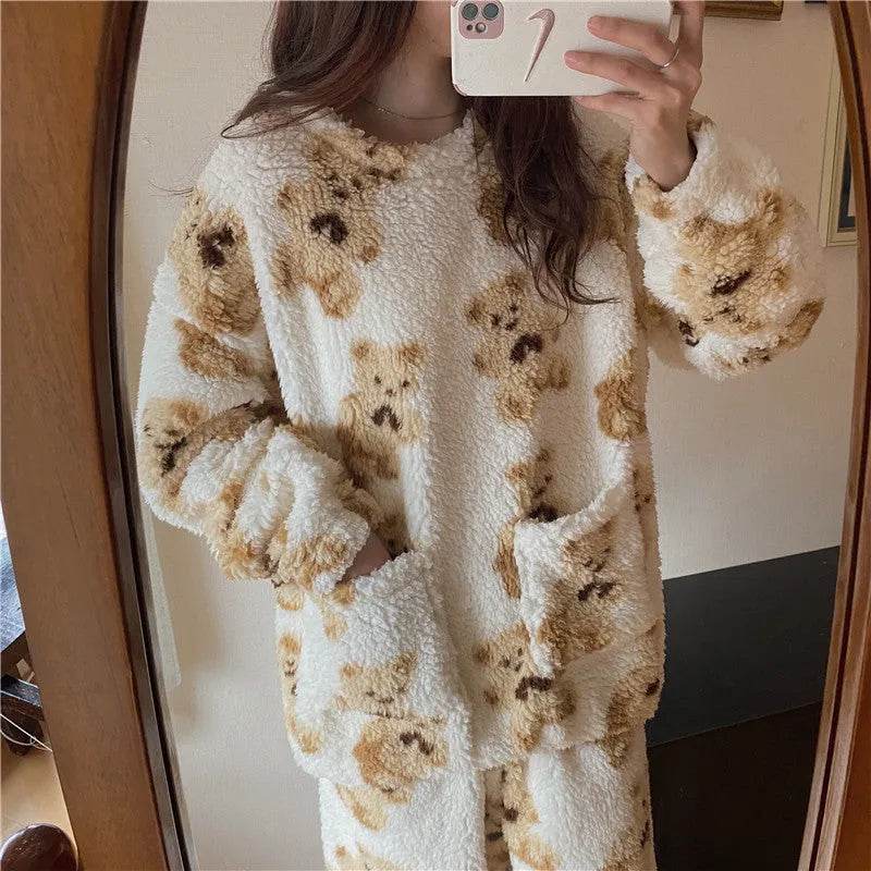 Polar Bear Fleece Winter Home Lounge wear Pajamas Set Women - EX-STOCK Canada