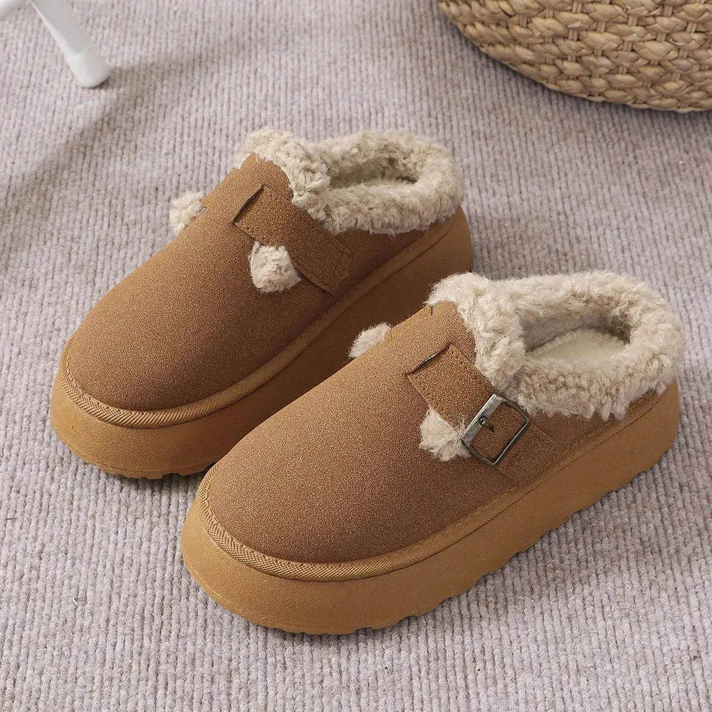 Fashion Thick-soled Plush Buckle Cotton Home platform Winter Slippers Indoor And Outdoor Casual Warm Women Garden Slipper - EX-STOCK Canada