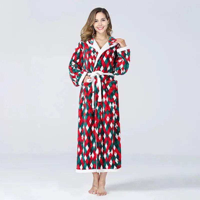 Christmas Sleepwear Women Fleece Hooded Bathrobe Plush Long Robe Winter - EX-STOCK Canada