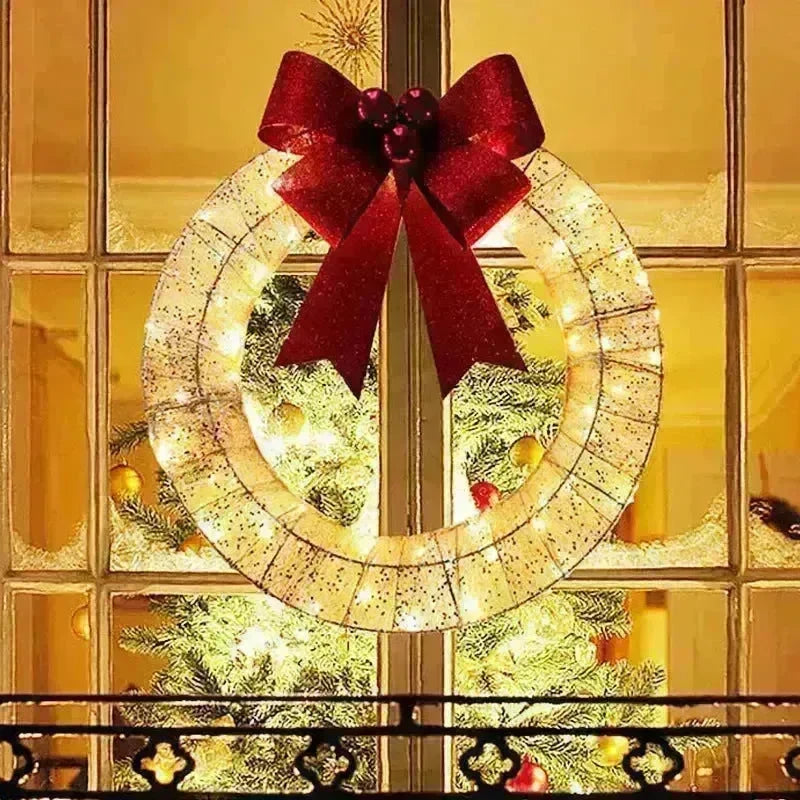 Front Door Wreath Bowknot Luminous LED Light Christmas Garland - EX-STOCK CANADA