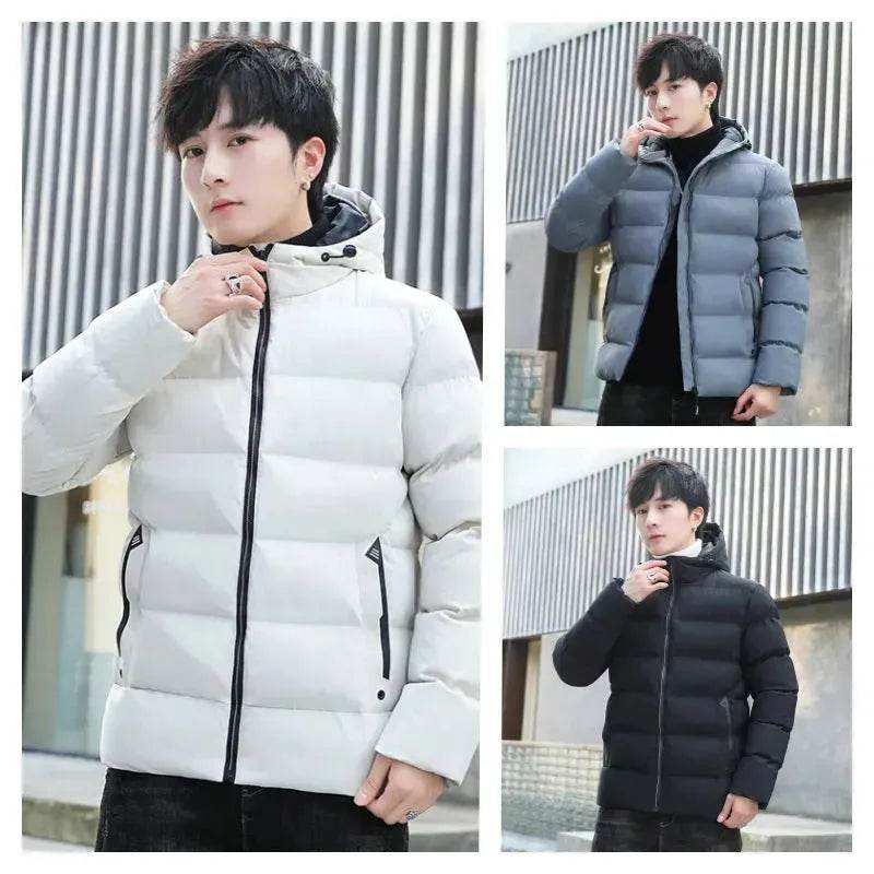Men's Hooded Short Rain Puffer Jacket Fleece-lined Cotton Padded coat - EX-STOCK Canada