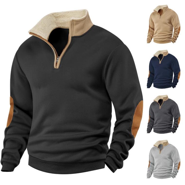 Retro Patchwork Half Cardigan Men's Long-sleeved Sweater EX-STOCK Canada