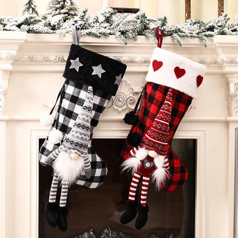 Red And Black Plaid Hanging Feet Stockings Christmas - EX-STOCK Canada