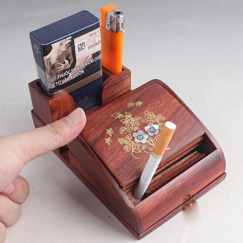 Étui à cigarettes en bois avec porte-cigarette automatique en bois de roseEX-STOCK Canada