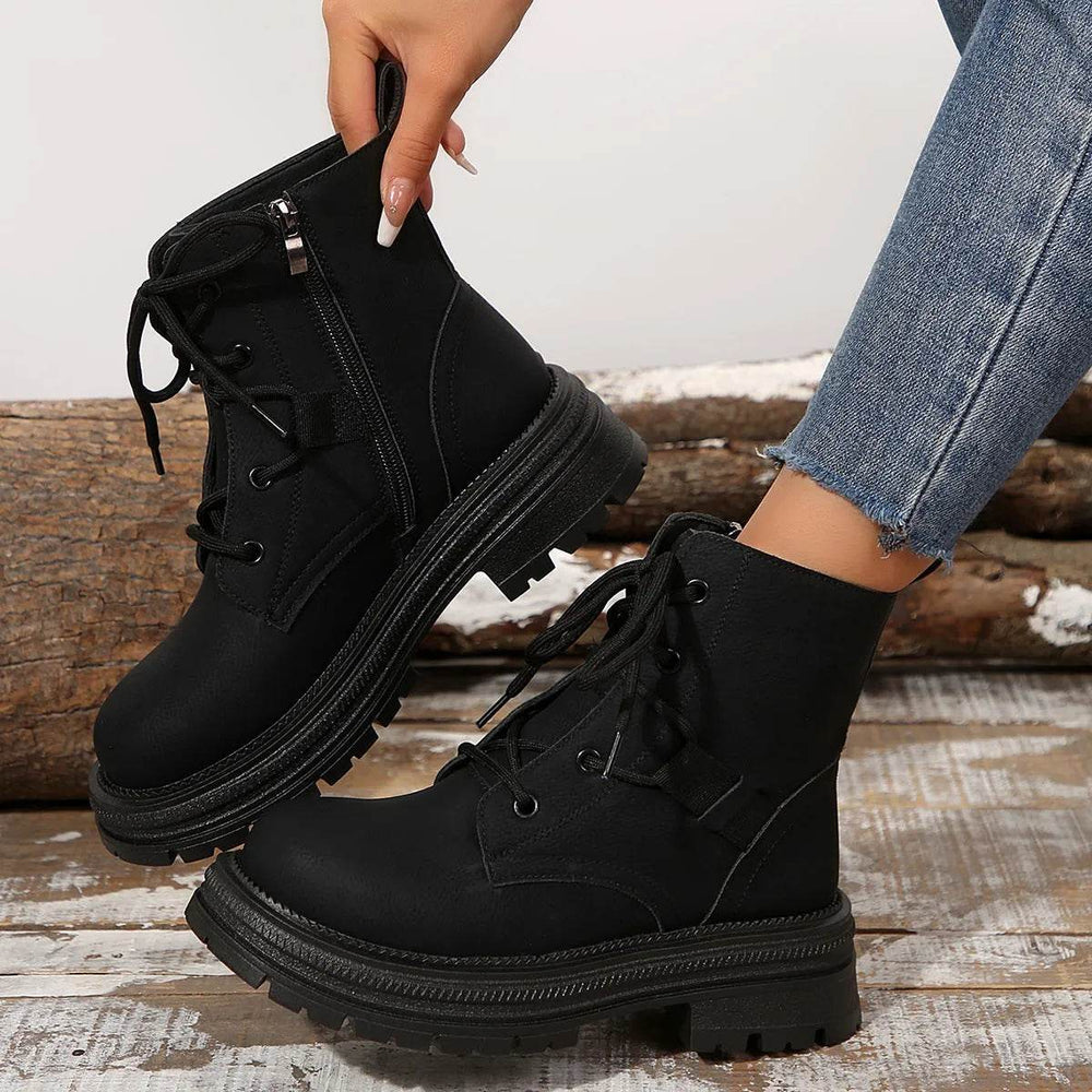 Square-heeled Lace-up Boots For Women Fall Winter All-match Slim Shoes Fashion Ankle Boot - EX-STOCK Canada