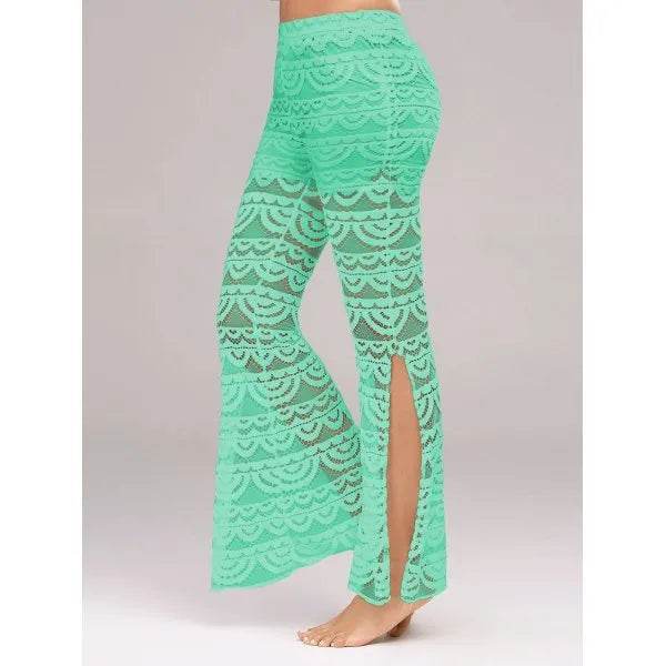 Summer Women Elegant Patchwork Sheer Pants Sexy Lace Trouser Pantalon Party Clubwear - EX-STOCK Canada