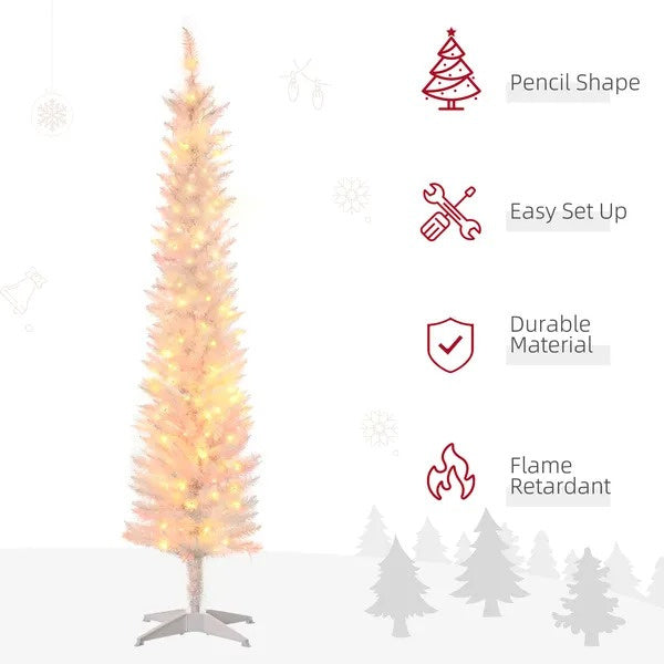 6' Prelit Christmas Trees, Pencil Artificial Christmas Tree With Colourful Surface Tips, Colourful LED Lights, White EX-STOCK Canada