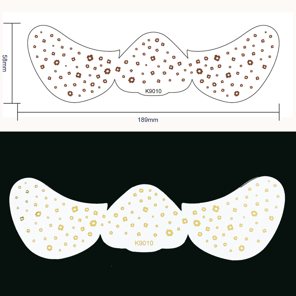 Two decorative mustache designs with measurements on a white background