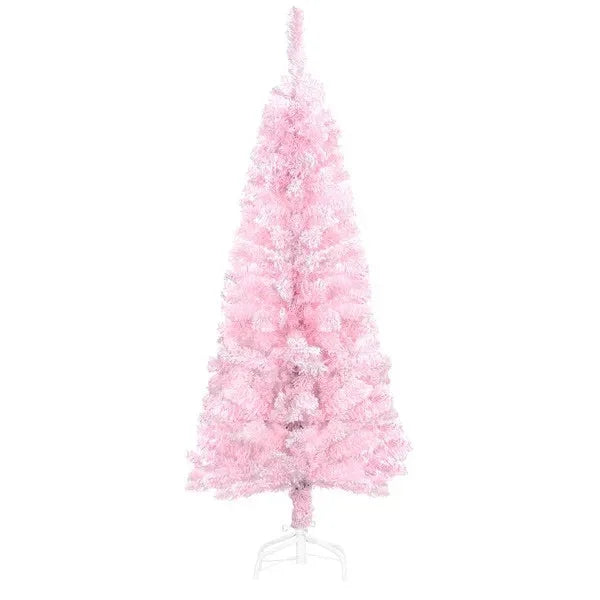 4 Ft Flocked Pencil Christmas Tree, Artificial Christmas Tree With Realistic Branches, Auto Open And Steel Base, Pink EX-STOCK Canada
