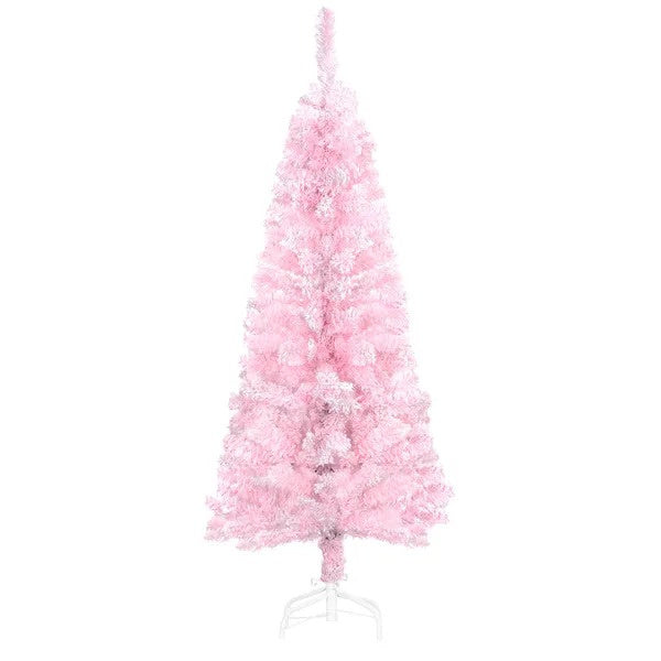 4 Ft Flocked Pencil Christmas Tree, Artificial Christmas Tree With Realistic Branches, Auto Open And Steel Base, Pink EX-STOCK Canada