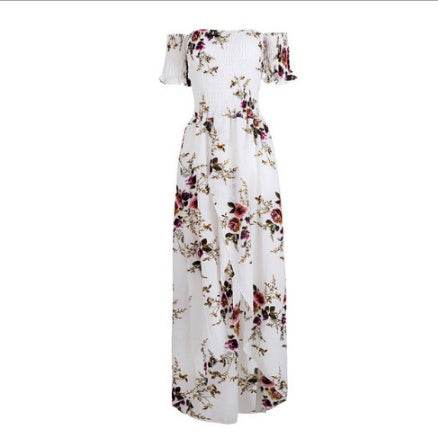 Elegant Ladies Summer Boho Vacation Resort Slit Maxi dress off shoulder Long floral Beach summer slit dress - EX-STOCK Canada
