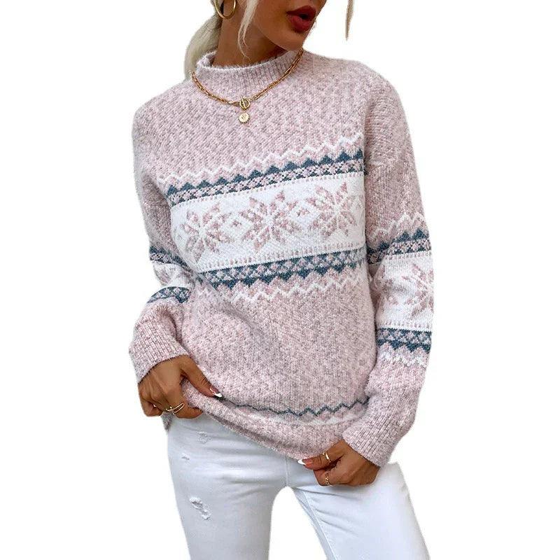 Winter Snowflake Sweater Fashion Half Turtleneck Pullover Knitted Tops Women's Christmas Clothing EX-STOCK Canada