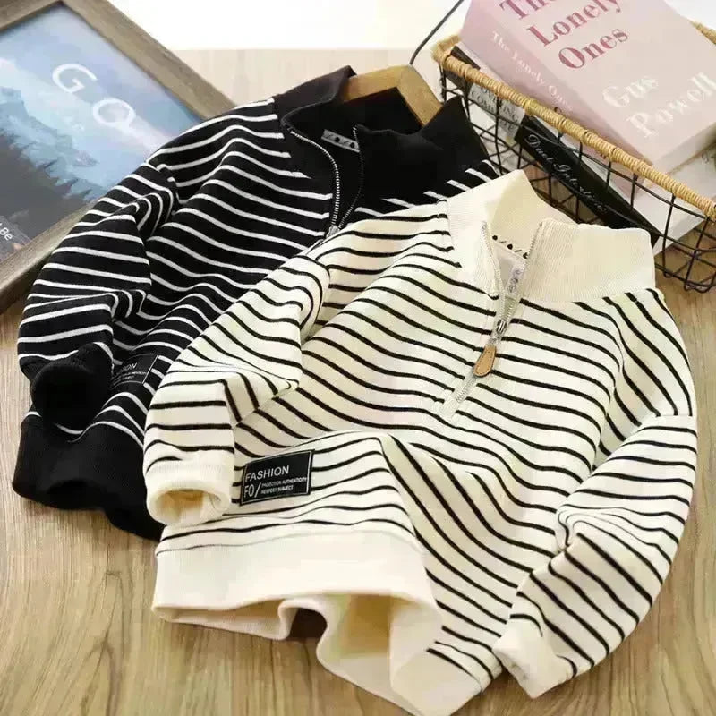 Children Casual Polo Collar Fashion Stripe Sweatshirt Tops Kids - EX-STOCK CANADA