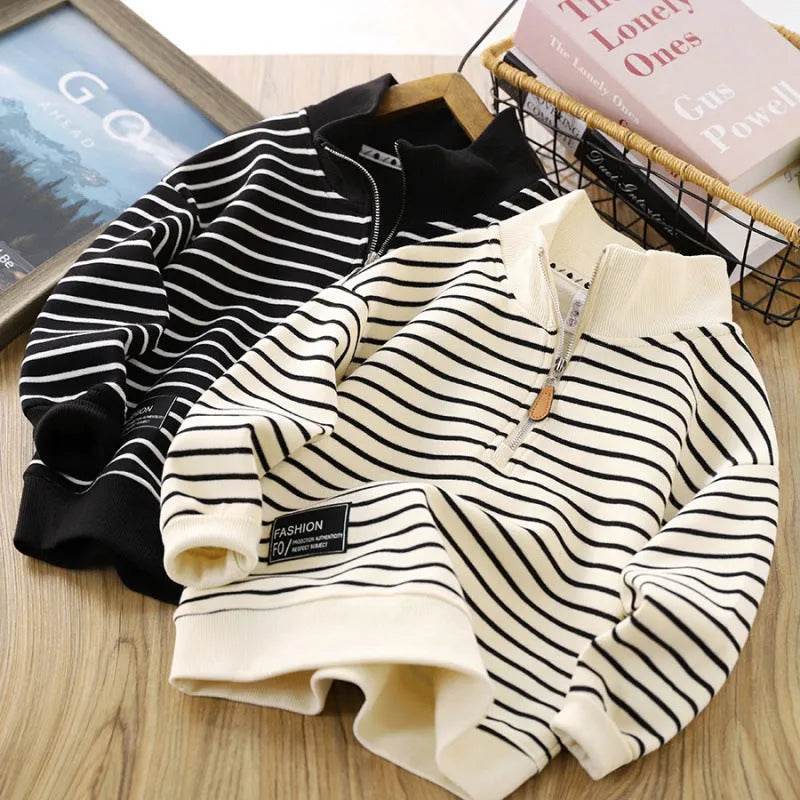 Children Casual Polo Collar Fashion Stripe Sweatshirt Tops Kids - EX-STOCK Canada