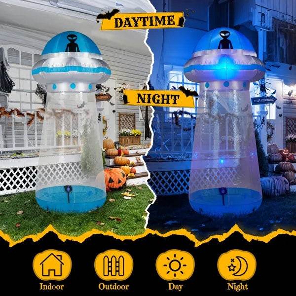 8.8 FT Halloween Inflatable UFO Yard Decoration, Fun Tall Blow Up Yard Decor With Built-in LED Lights And Stand Inside Design For Holiday Party Yard Lawn Garden Decor Indoor Outdoor - EX-STOCK Canada