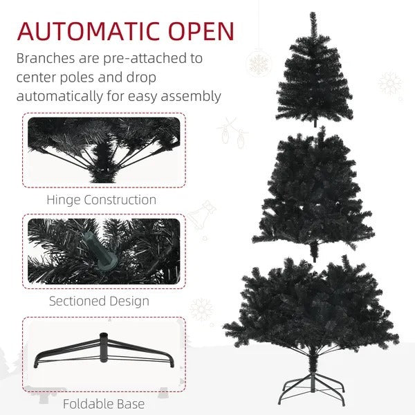 7.5ft Artificial Christmas Trees With Auto Open And Steel Base, Black EX-STOCK Canada
