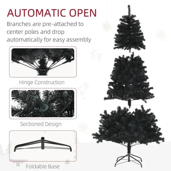 7.5ft Artificial Christmas Trees With Auto Open And Steel Base, Black EX-STOCK Canada