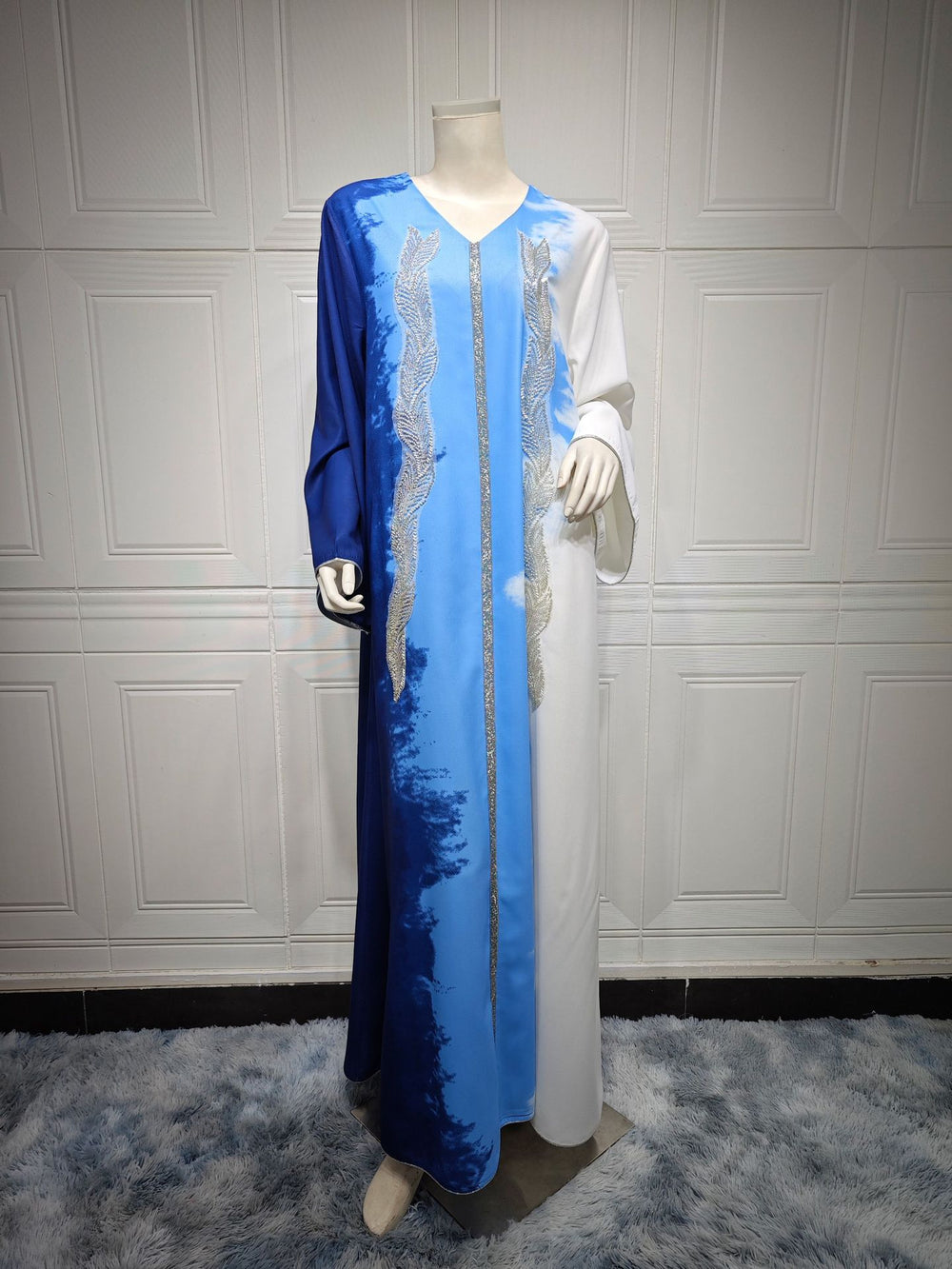 Pearl Embroidery Muslim Dress Tie-dye Rhinestone Robe - EX-STOCK Canada