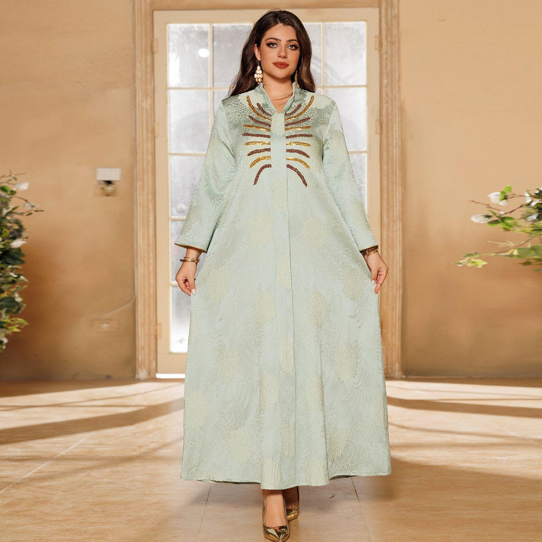 Middle East Muslim Robe Dubai V-neck Dress - EX-STOCK Canada