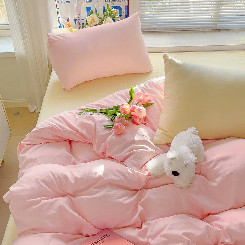 Class A Washed Cotton Four-piece Set Pure Color Duvet Cover Sheets EX-STOCK Canada