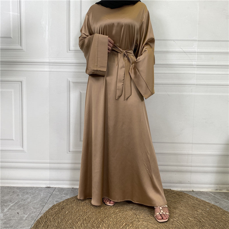 Middle East Dubai Hot Sale Lace Up Satin Muslim Dress - EX-STOCK Canada