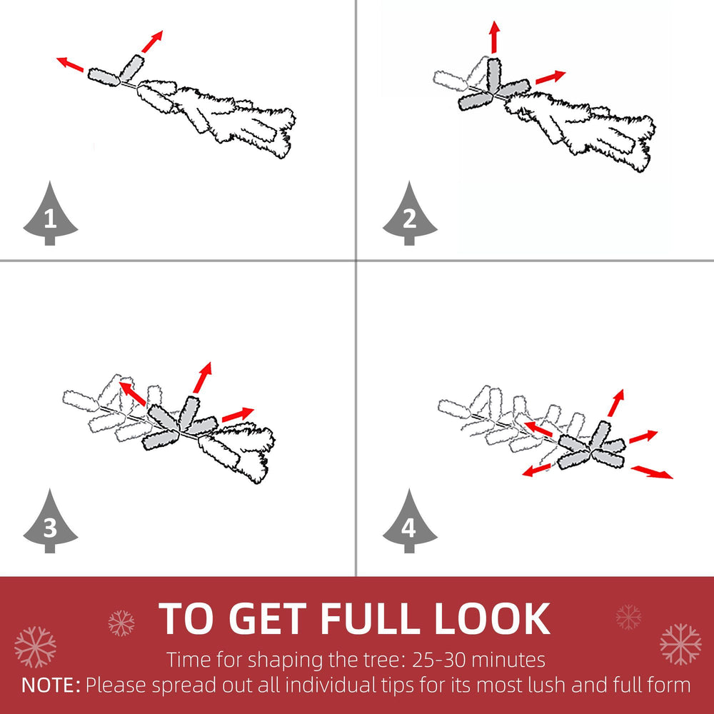 6 Foot Pencil Snow Flocked Artificial Christmas Tree With 600 Pine Realistic Branches, Pine Cones, Red Berries, Auto Open, Green EX-STOCK Canada