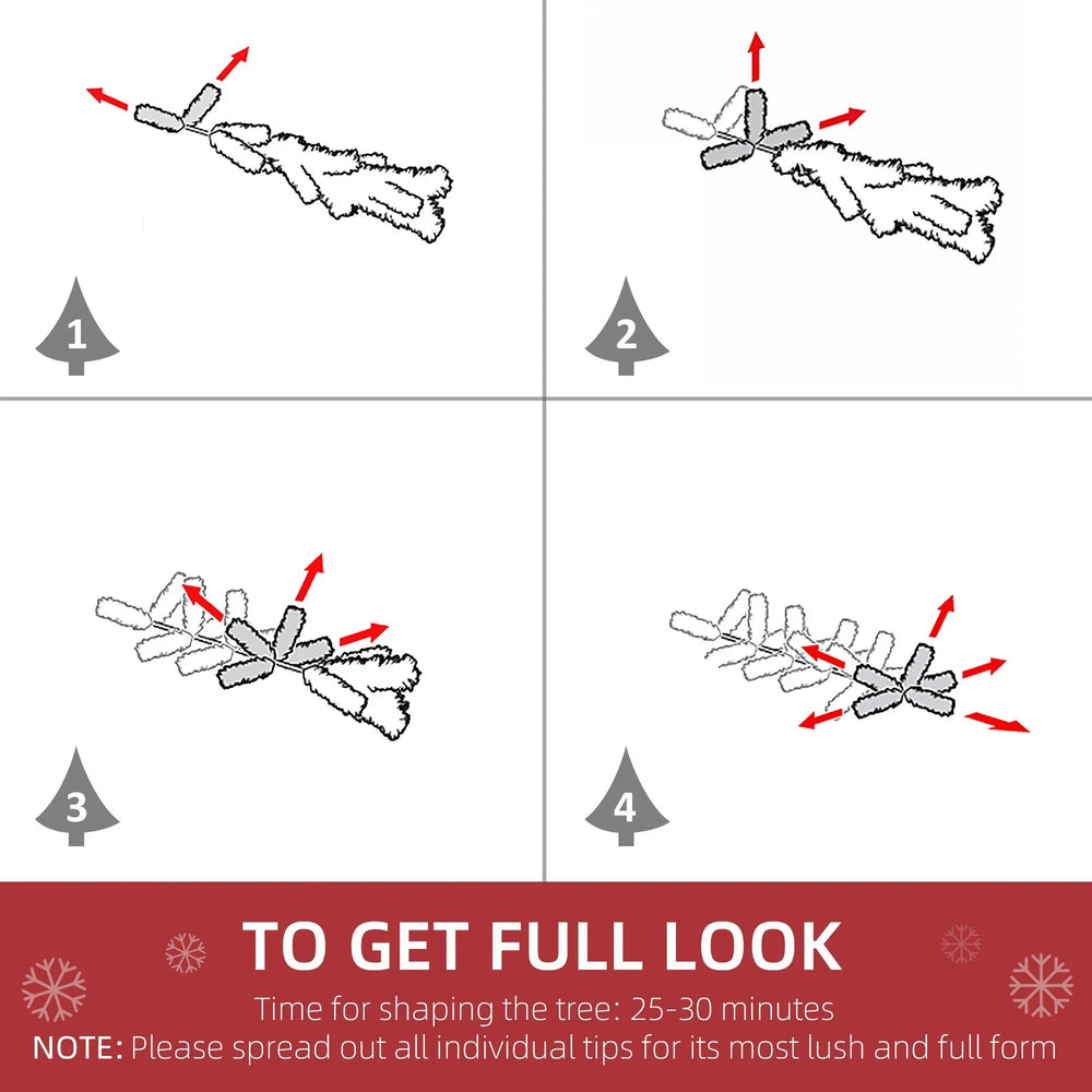 6 Foot Pencil Snow Flocked Artificial Christmas Tree With 600 Pine Realistic Branches, Pine Cones, Red Berries, Auto Open, Green EX-STOCK Canada