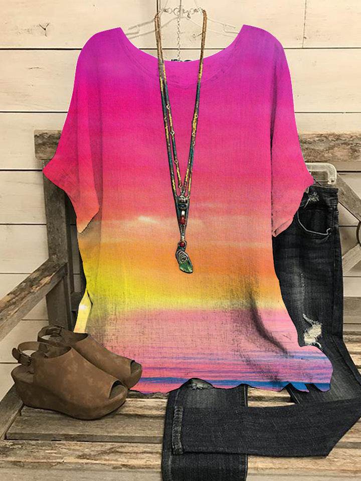 Summer Loose blouse Round Neck Short Sleeve Cotton And Linen Top For Women - EX-STOCK Canada