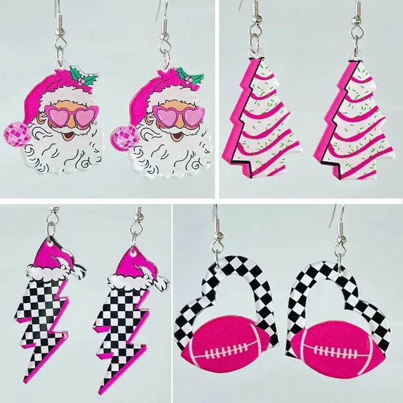 Acrylic Earrings Christmas Cute Cartoon Christmas Santa Claus Tree Football Lightning Earrings Jewelry - EX-STOCK Canada