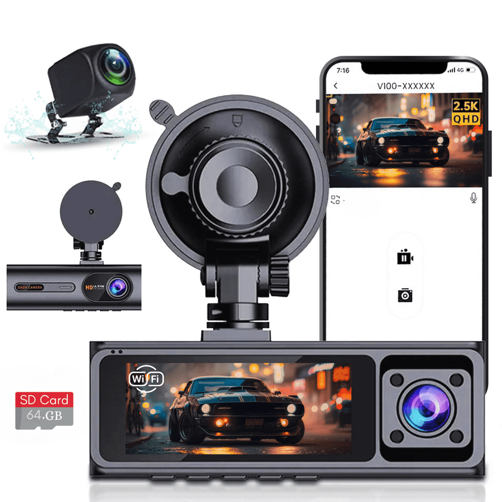 Caméra de bord LDAS A20 WiFi, caméra de voiture 2,5K, caméras de tableau de bord avec application, vision nocturne, capteur G, enregistrement en boucle, mode parking 24h, carte SD 128 Go gratuite, supporte jusqu'à 256 Go (Noir)EX-STOCK Canada