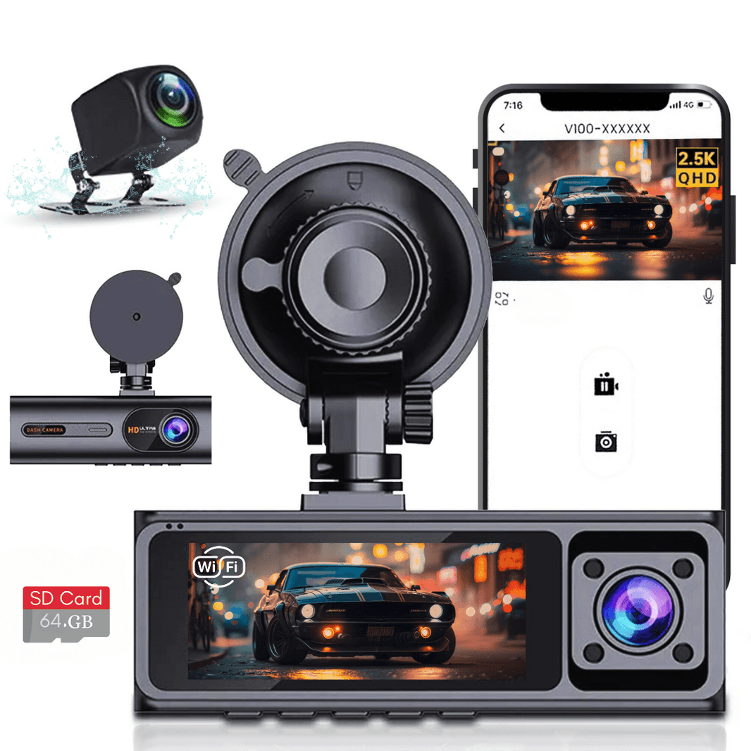 Caméra de bord LDAS A20 WiFi, caméra de voiture 2,5K, caméras de tableau de bord avec application, vision nocturne, capteur G, enregistrement en boucle, mode parking 24h, carte SD 128 Go gratuite, supporte jusqu'à 256 Go (Noir)EX-STOCK Canada