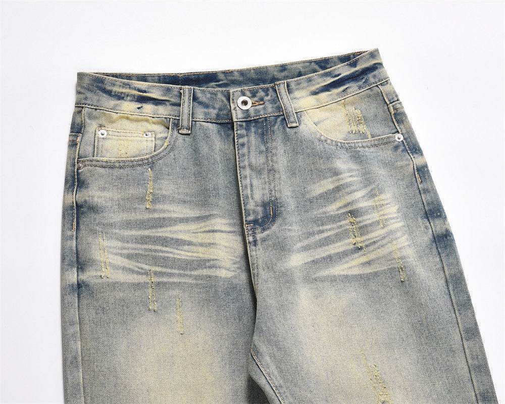 Distressed Scratches Denim Straight-leg Pants Men Jeans - EX-STOCK Canada