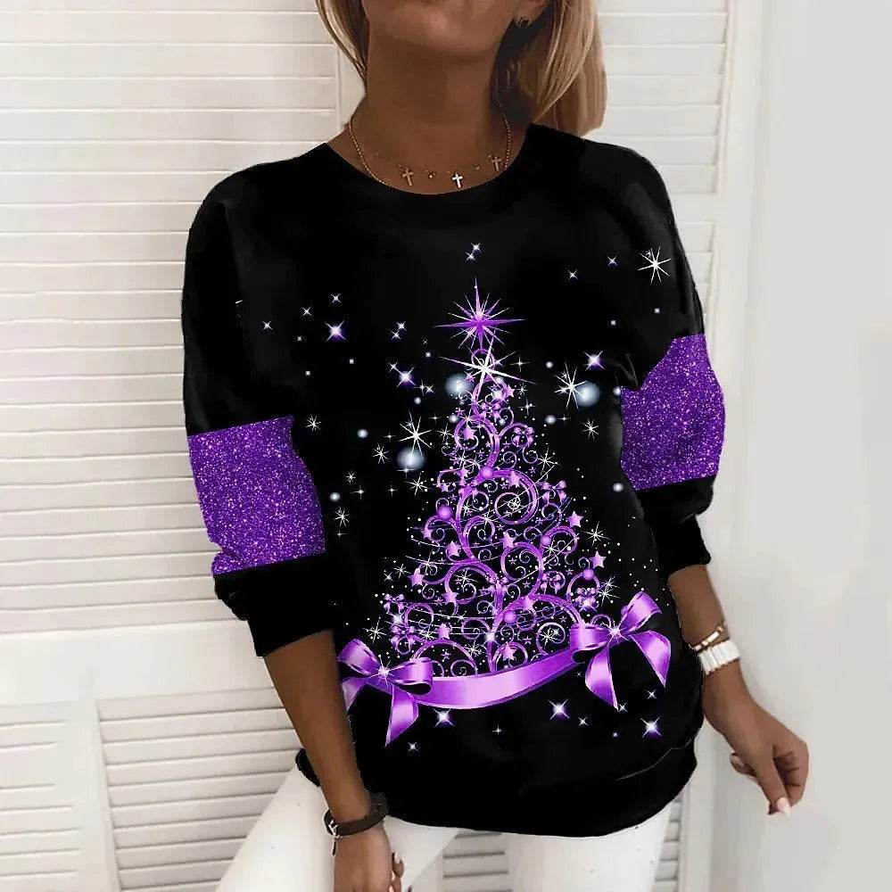 Christmas Tree Print Casual Loose Top - EX-STOCK Canada