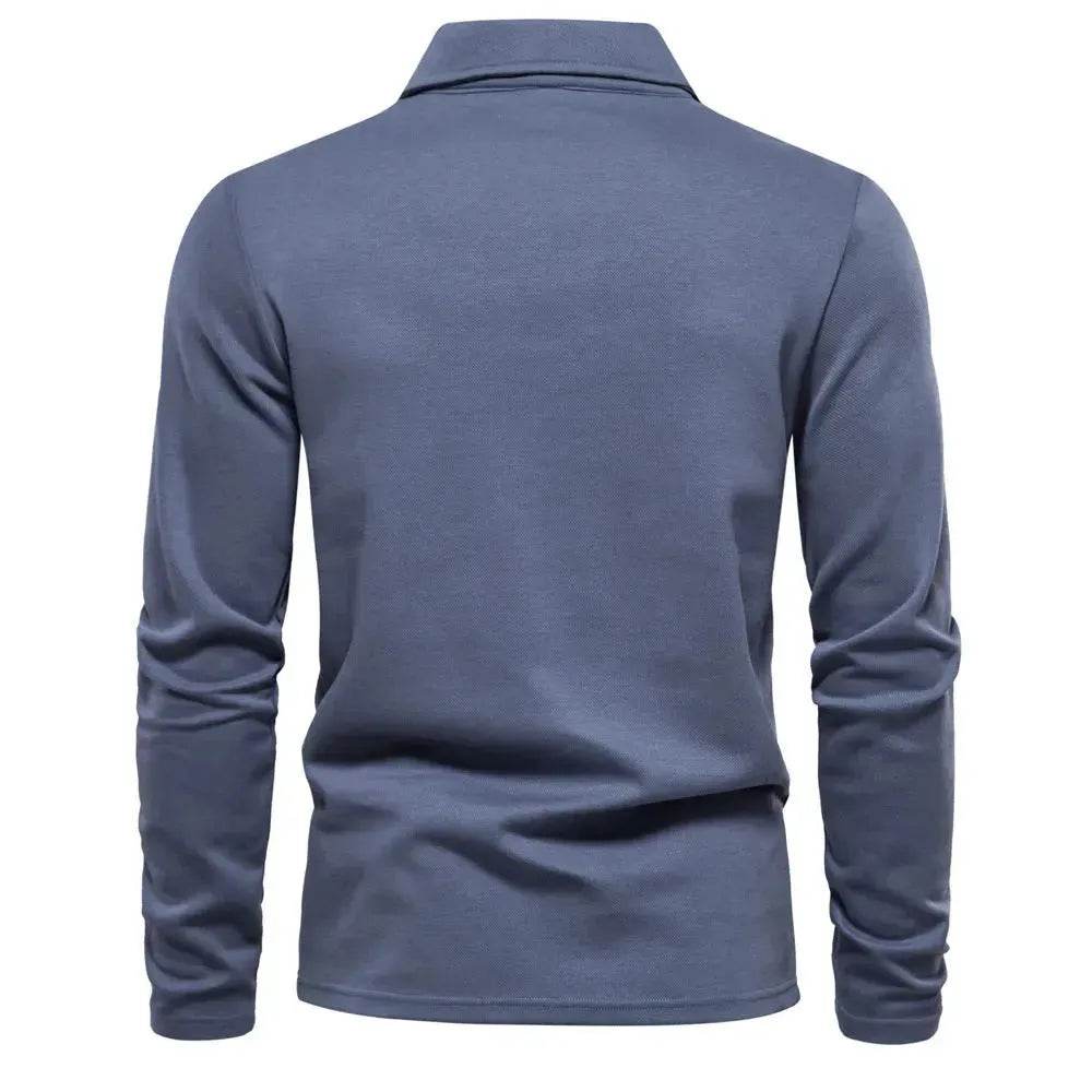 Fashion Plain Lapel Long-sleeved Polo Shirt Men's Casual Autumn Polo sweatshirt - EX-STOCK Canada