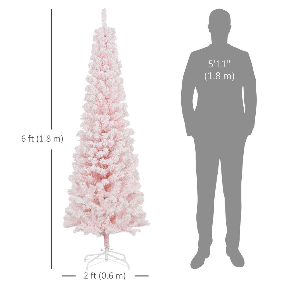 6ft Flocked Christmas Tree, Pencil Christmas Tree With Realistic Branch Tips, Folding Metal Stand EX-STOCK Canada