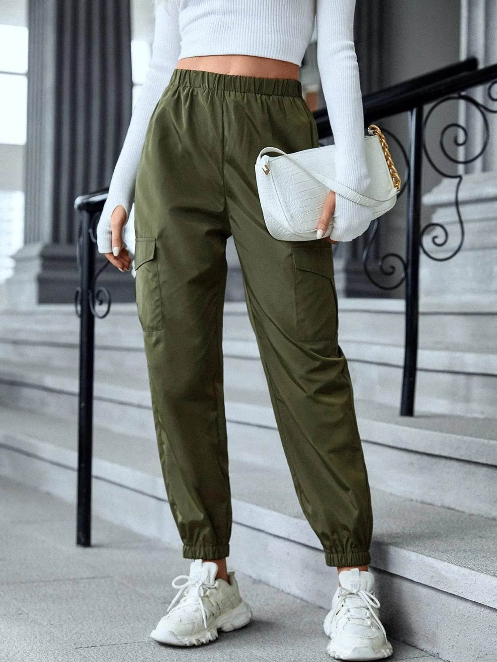 New Cargo Pants Fashion Casual Multi-pocket Elastic Waist Pencil Pants For Women - EX-STOCK Canada