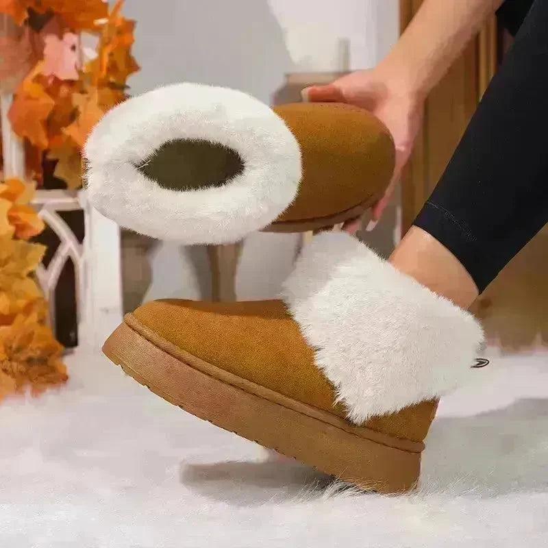 Winter Plush Snow Boots Fashion Round Toe Flat Thickened Suede Cotton Shoes For Women Casual Warm Short Boot - EX-STOCK CANADA