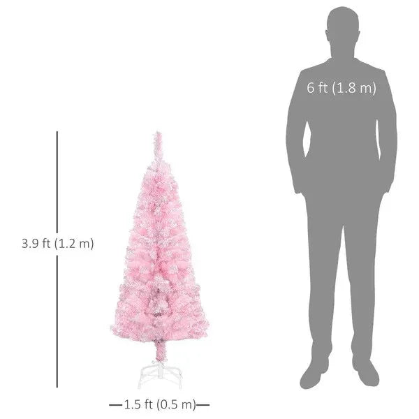 4 Ft Flocked Pencil Christmas Tree, Artificial Christmas Tree With Realistic Branches, Auto Open And Steel Base, Pink EX-STOCK Canada