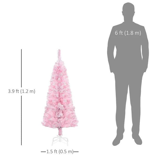 4 Ft Flocked Pencil Christmas Tree, Artificial Christmas Tree With Realistic Branches, Auto Open And Steel Base, Pink EX-STOCK Canada