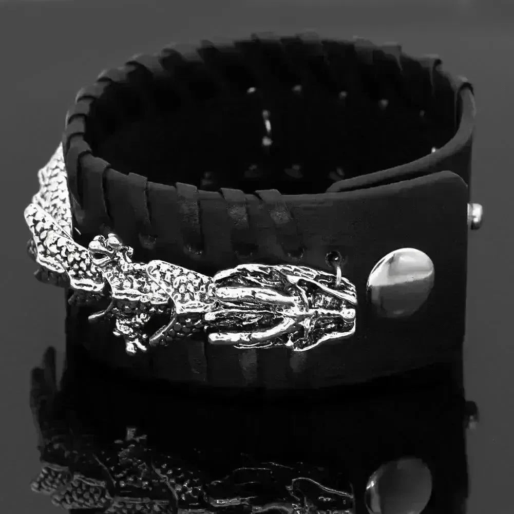 Viking Pirate Kelte Dragon Leather Gothic Bracelet for men - EX-STOCK CANADA