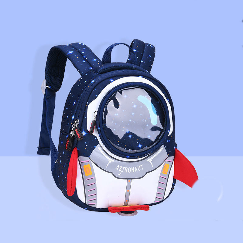 Children's backpack with astronaut design on a light blue background